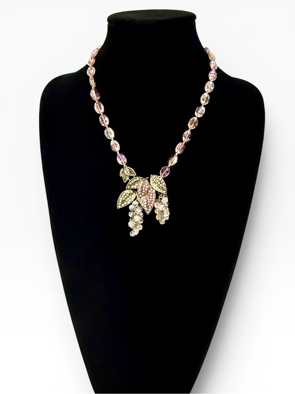Vintage Inspired Iridescent Pink Crystal Floral Statement Necklace | NWT